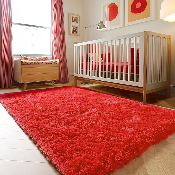 ONASAR Red Area Rugs for Bedroom Living Room, Fluffy 4x6 Indoor Bedside Floor - Image 7