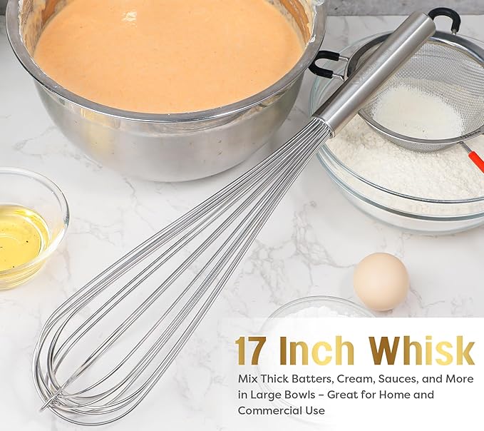 Webake Commercial Whisk Heavy Duty 17in Large Whisk, 304 Stainless Steel Whisks - Image 7