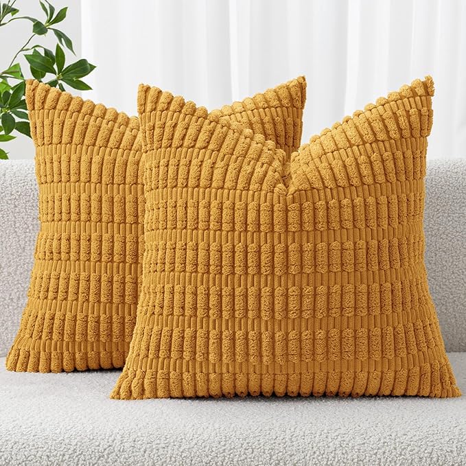 MIULEE Pack of 2 Corduroy Decorative Throw Pillow Covers 18x18 Inch Soft Boho by MIULEE