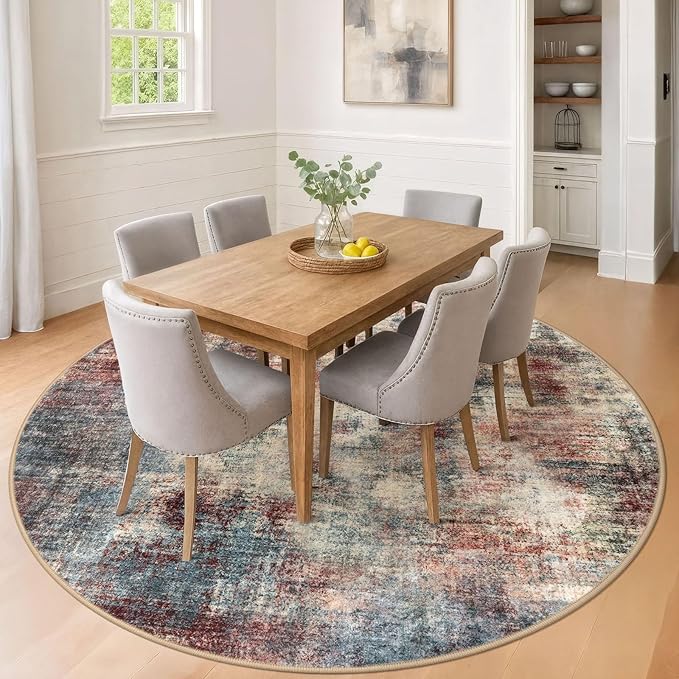 IOHOUZE Abstract Round Area Rug 8 Ft Washable Circle Rugs Large Round Rug Non