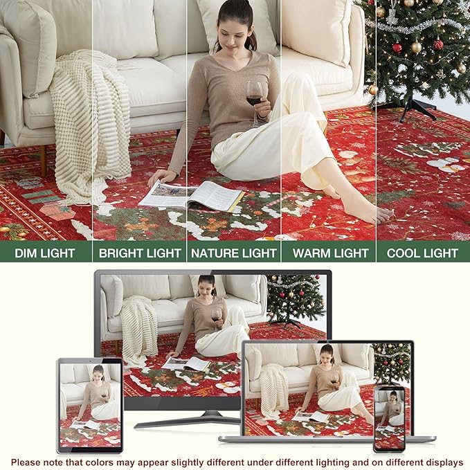 UERMEI Christmas Area Rug Living Room Rugs: 5x7 Neutral Modern Washable Festive - Image 5