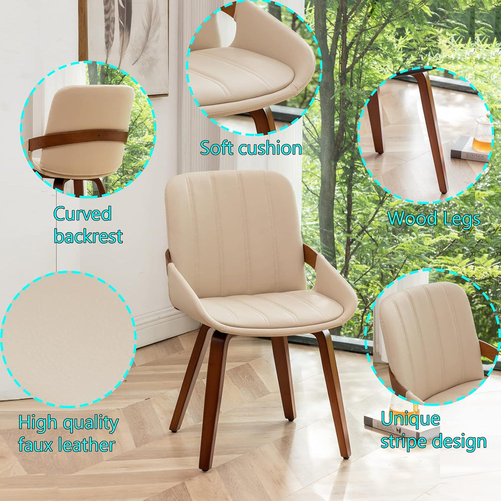 Mid Century Modern Beige Faux Leather Upholstered Dining Chairs Set of 2,Arml...