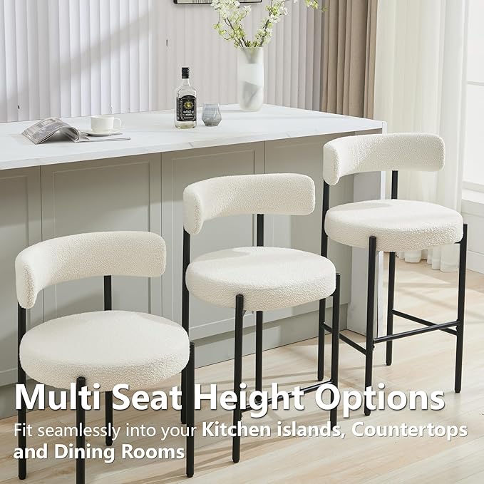 Boucle Dining Chairs Set of 6, Mid Century Modern Dining Room Chairs with Bar...