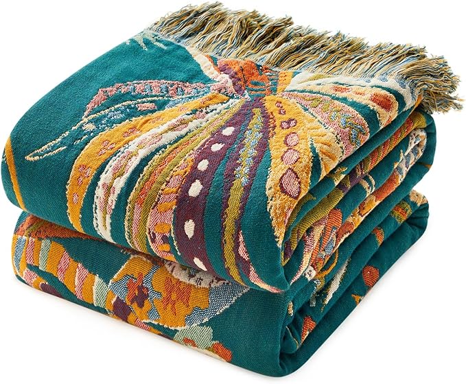 MSGKV Boho Throw Blanket for Couch 100% Cotton Embroidery Blanket 50"x60" Sofa by MSGKVHomeTextiles
