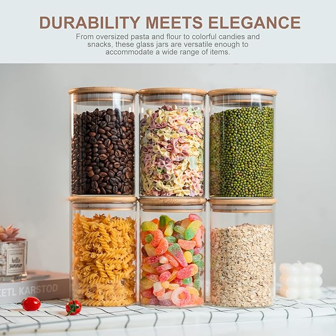 Liuruiyu 50oz Glass Food Storage Jars Set of 6, Glass Storage Containers Clear - Image 6