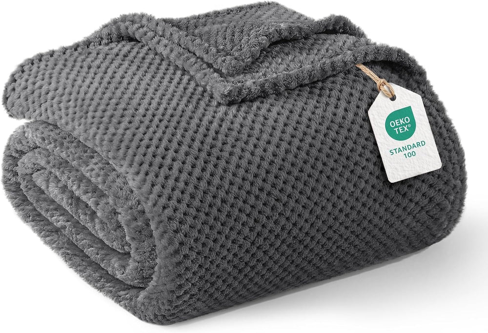 Exclusivo Mezcla Soft Waffle Fleece Bed Blanket King Size, Gray