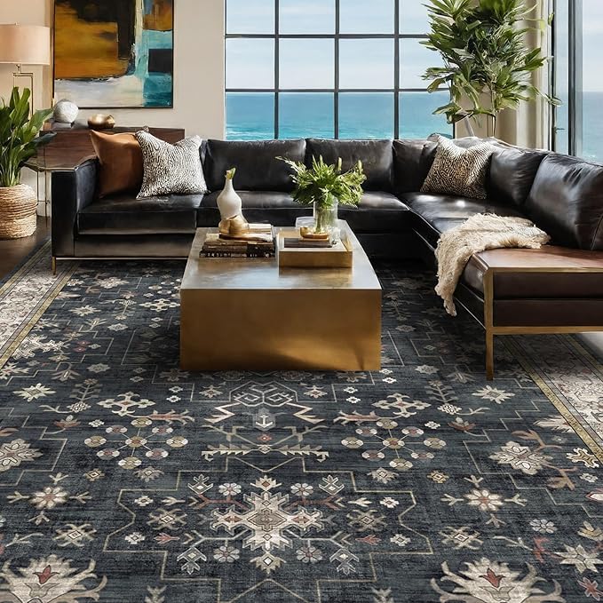 Hazo Haus Black Farmhouse Washable 7x10 Area Rugs by HazoHaus