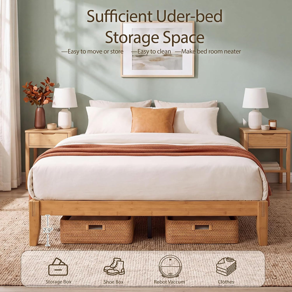 Yechen Bamboo Japanese Joinery Bed Frame, Queen Size Platform Bed Frame