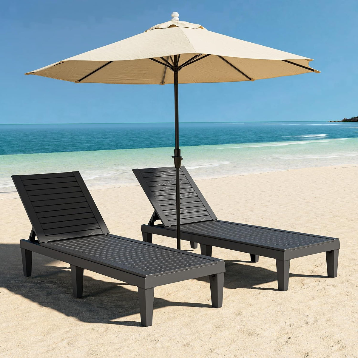 Outdoor Chaise Lounge Chairs Set of 2, Texture Black