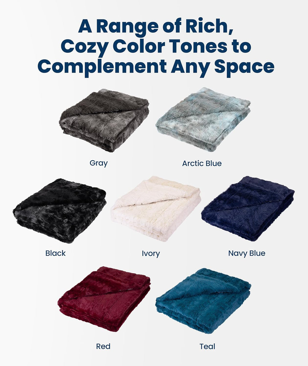 Everlasting Comfort Soft & Comfortable Arctic Blue Faux Fur Throw Blanket...