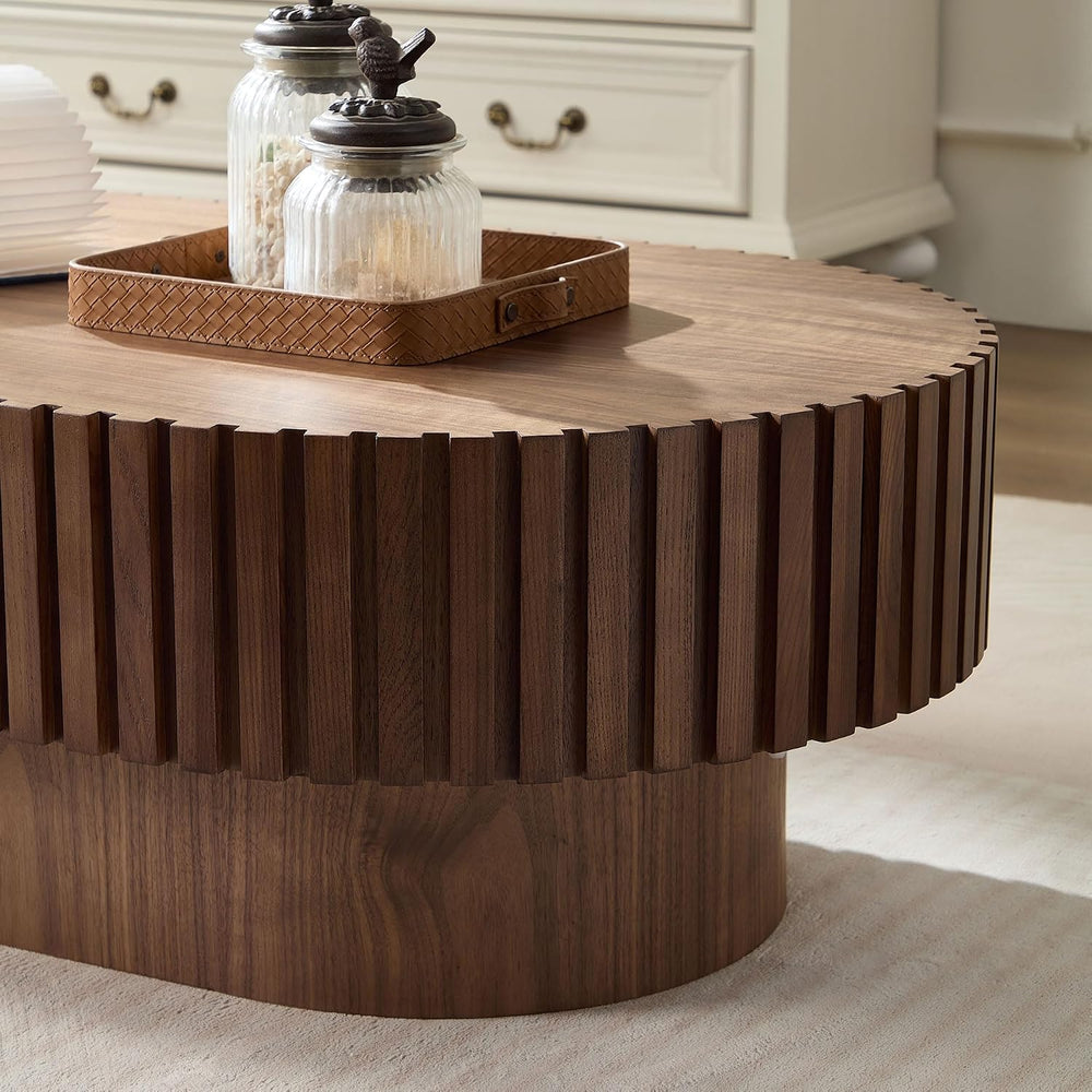 Oval Coffee Table for Living Room Fluted Coffee Table with Pedestal Modern Ha...