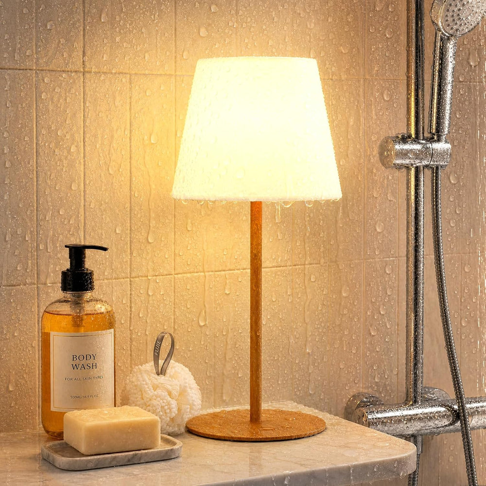Waterproof Shower Lamp, Rechargeable Table Lamp Cordless for Bathroom