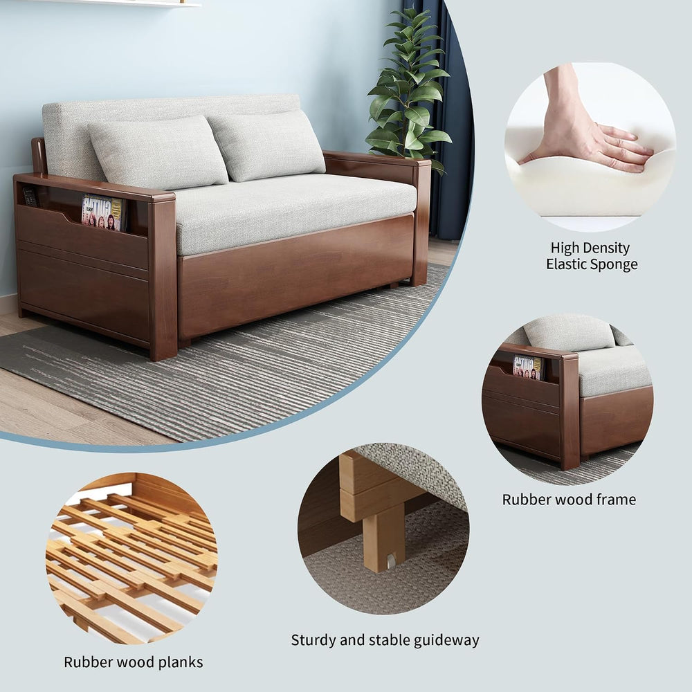 71" 3-in-1 Sleeper Pull Out Sofa, Walnut Solid Wood Frame, Sectional Couch