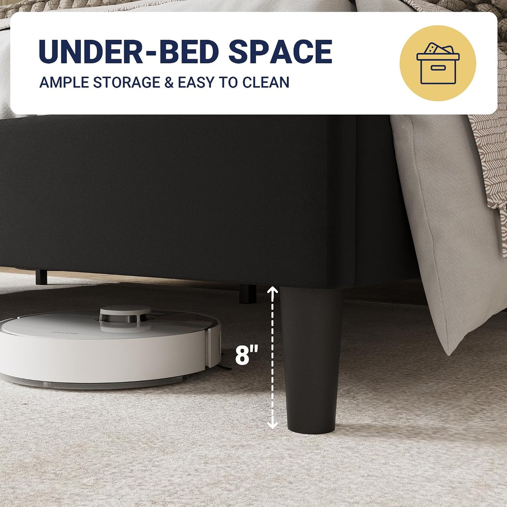 Allewie Full Size Bed Frame, Plush Velvet Wingback, Modern Style, Black