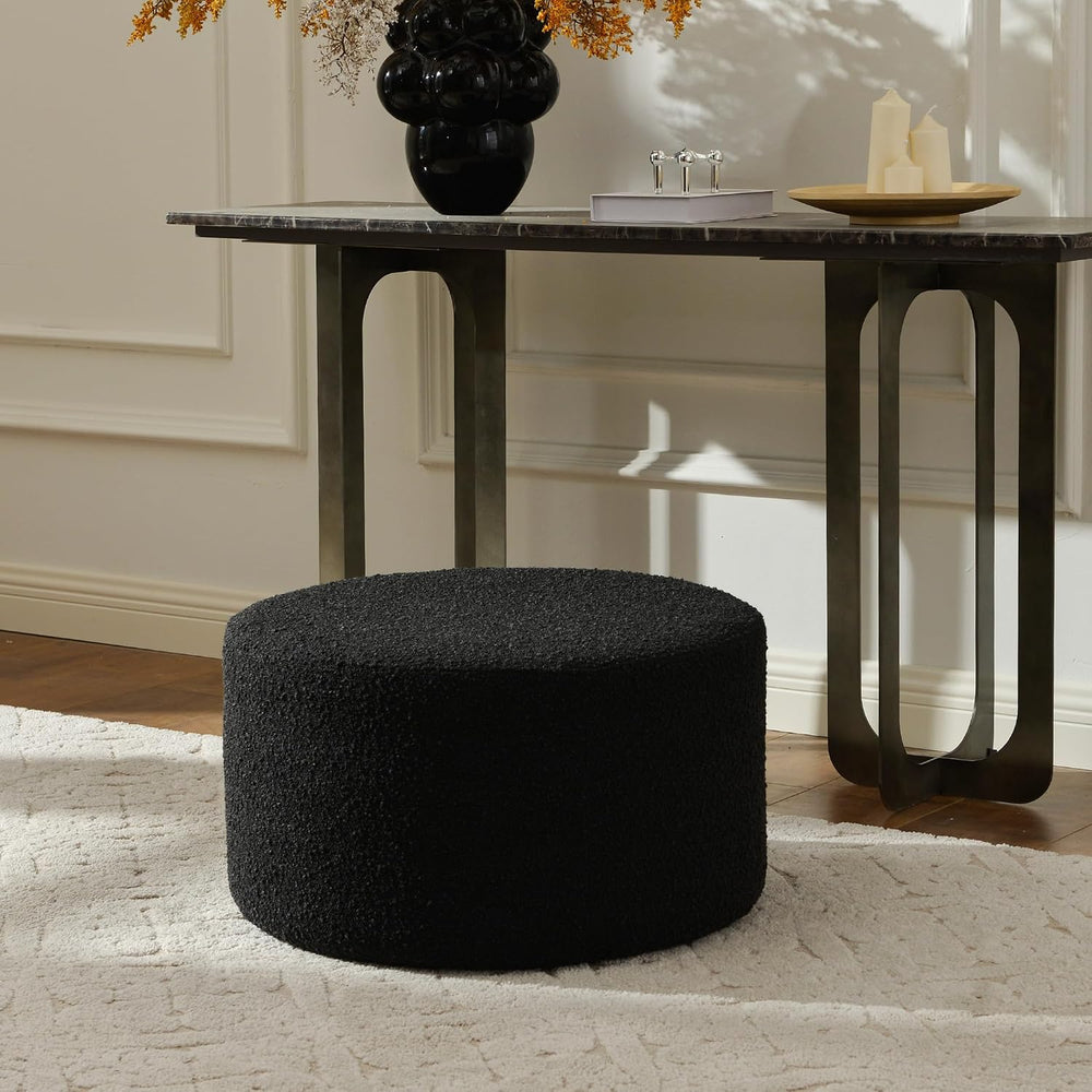 KINWELL Modern Round Boucle Ottoman (24" D x 24" W x 13" H) | ...