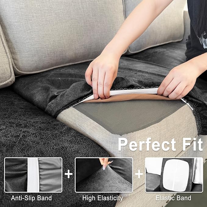 Leather Look Couch Cushion Covers Sofa Seat Slipcovers Sets Couches Furniture - Image 4