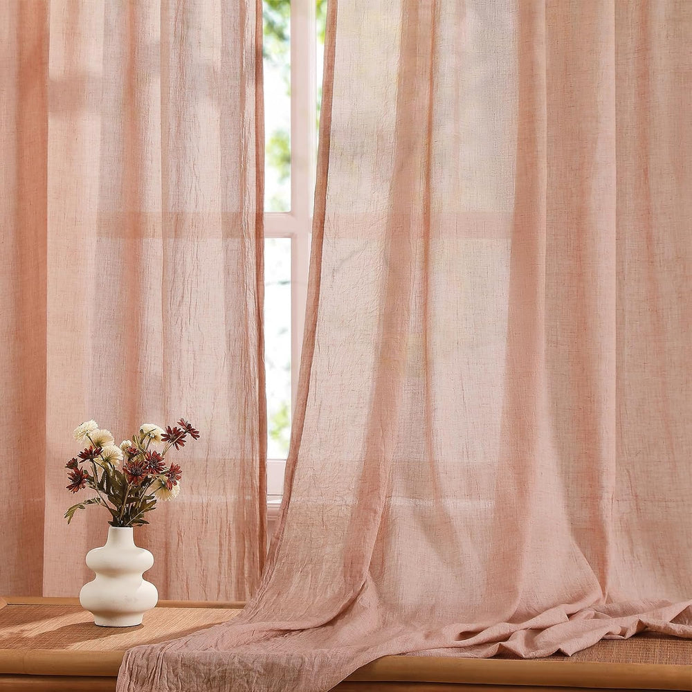 Melodieux Blush Pink Cotton Sheer Curtains 84 Inches Long, Bedroom Living Roo...