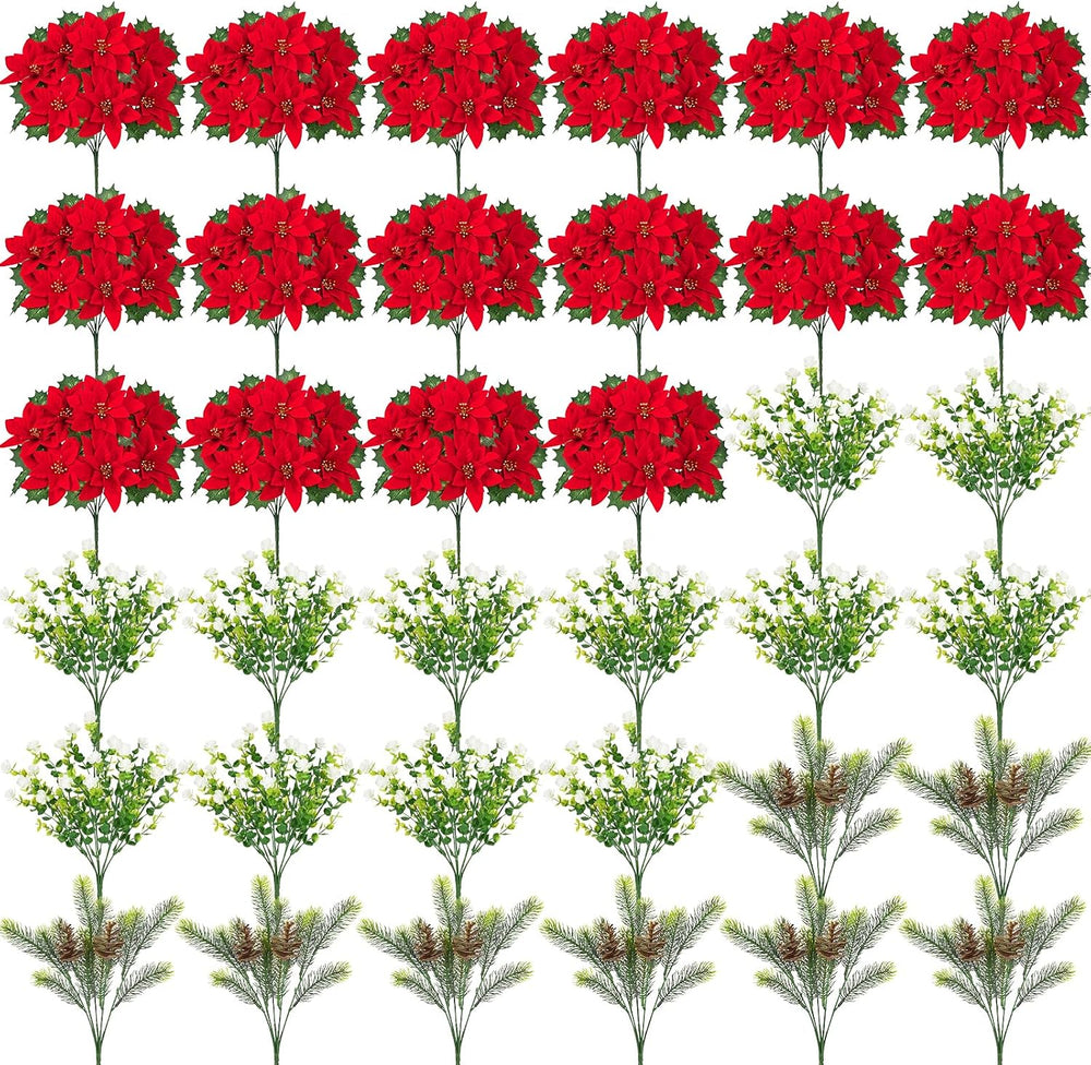 36 Pack Poinsettias Flowers Artificial Christmas Flowers for Outdoors, 14'...