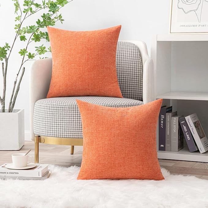 MIULEE Pack of 2 Couch Throw Pillow Covers 18x18 Inch Soft Coral Red Chenille - Image 5