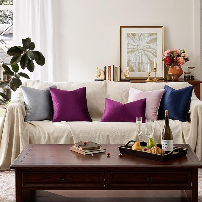 GIGIZAZA Purple Decorative Velvet Decorative 20x20 Throw Pillow Covers - Image 4