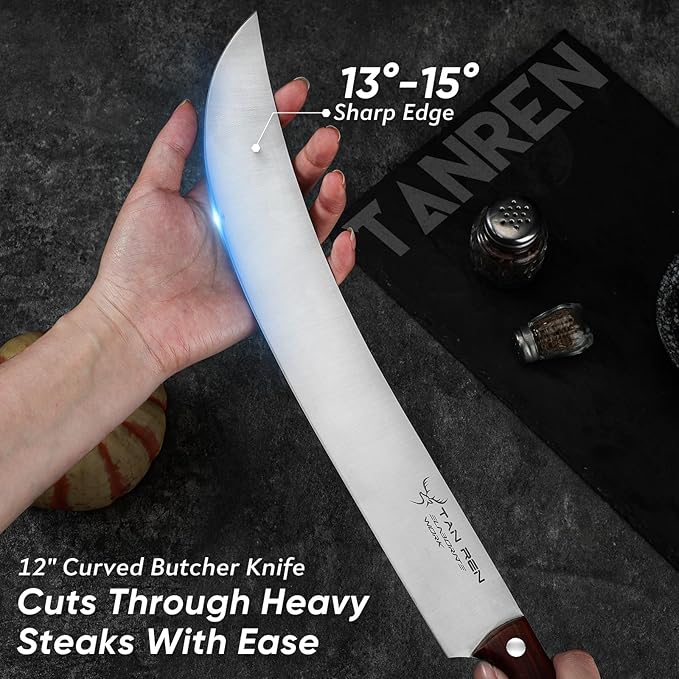TAN REN Butcher Brisket Knife for Meat Carving, 12 Inch Cimeter Meat Slicing - Image 3