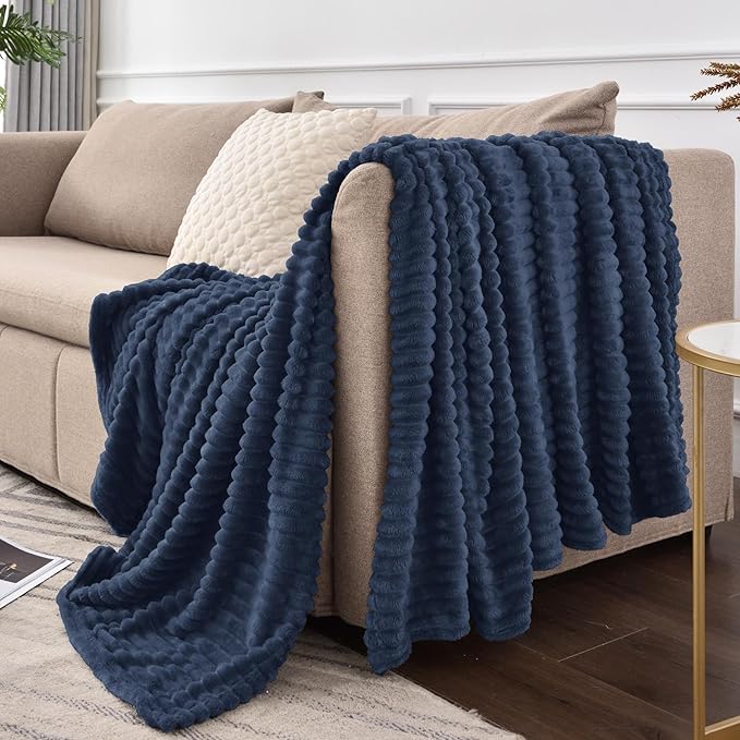 BEDELITE Fleece Throw Blanket for Couch – 3D Ribbed Jacquard Soft and Warm - Image 4