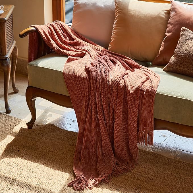 lifein Throw Blanket for Couch, Soft Boho Decor Bed Throw, Cozy Burnt Orange - Image 8