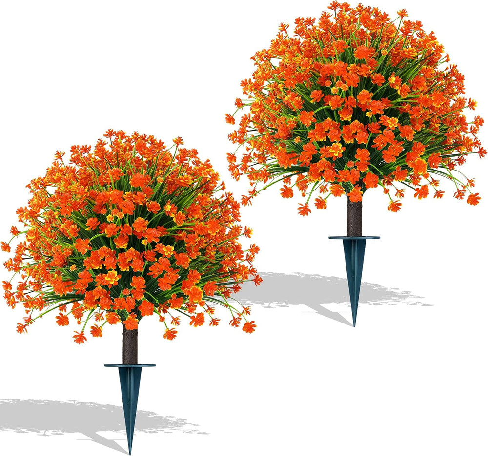 Yangrass 2 Pack Fall Artificial Flower Topiary Balls with Ground Spike