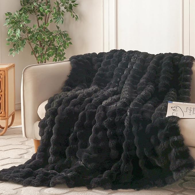 COOVA Faux Fur Throw Blanket for Couch, Cozy Soft and Fuzzy Plush Rabbit Fur by COOVA