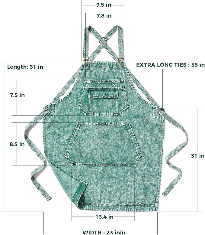 Denim Apron with Pockets for Hair Stylist Gardening Craftsmen Barista Women