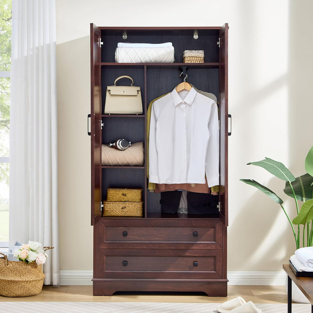 SOOWERY Farmhouse Dresser for Bedroom, Tall Chest of Drawers, Dark Cherry