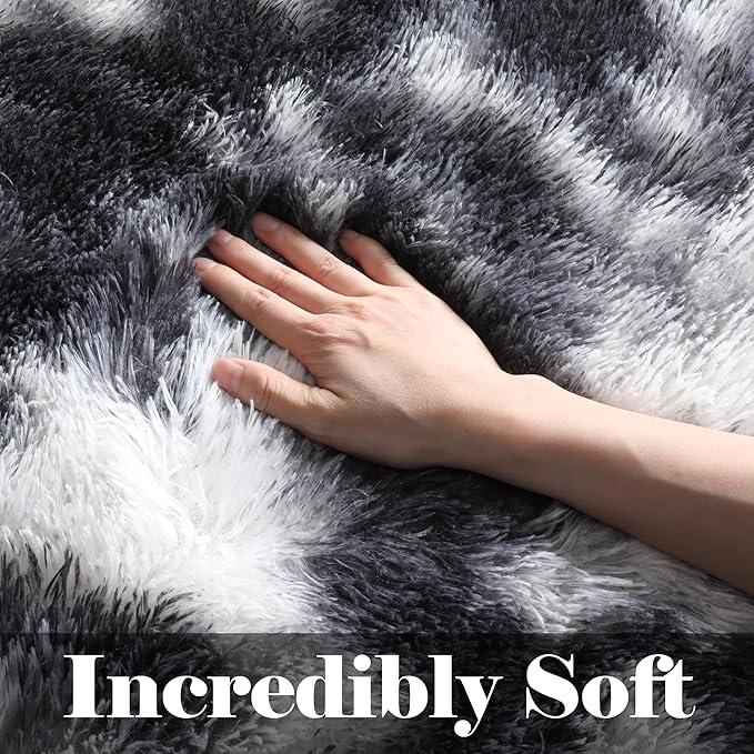 ONASAR Black and White Rugs for Bedroom Living Room, Fluffy 4x6 Indoor Bedside - Image 3