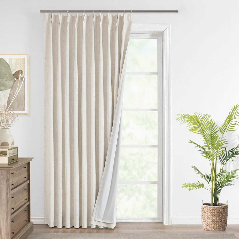 Vision Home Natural Pinch Pleated Full Blackout Curtains Linen Blended Room D...