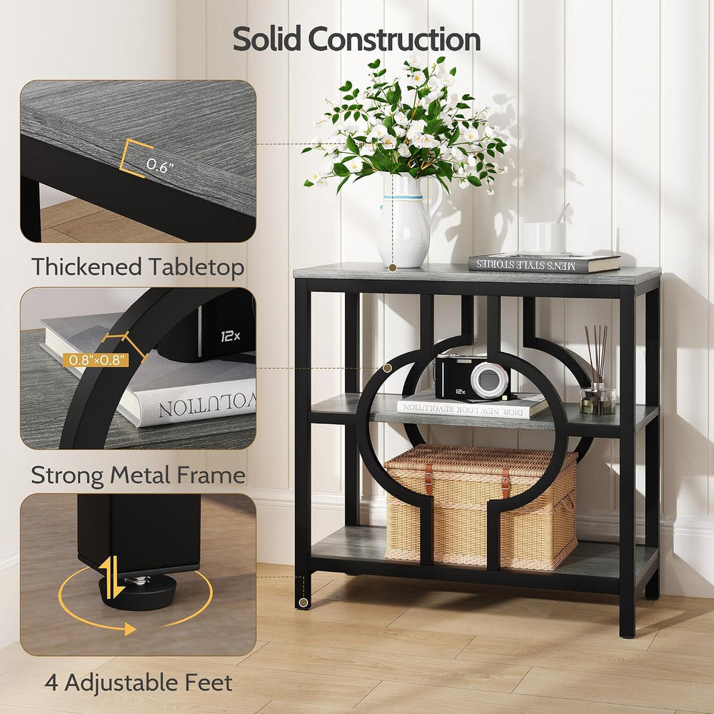 End Table, Narrow Side Table with 3-Tier Storage Shelves, Wood Sofa Side Tabl...