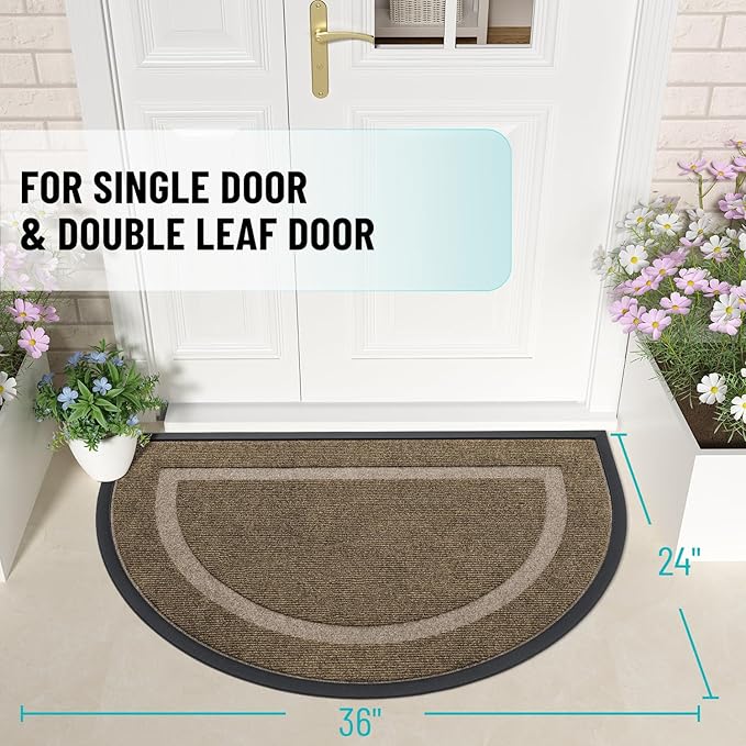OLANLY Half Circle Door Mat Indoor Outdoor Entrance Welcome, Waterproof - Image 2