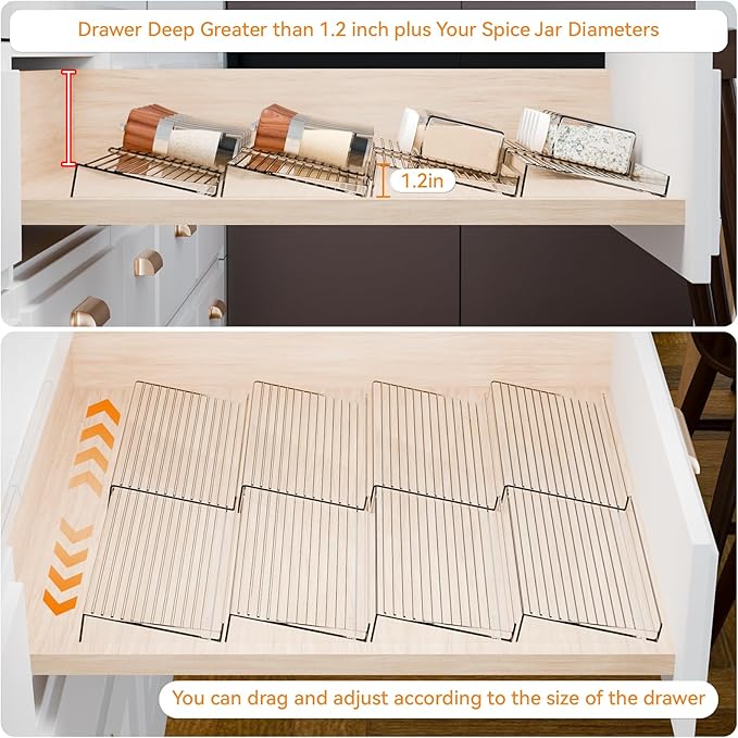 Yieach 4 Pack Adjustable Narrow In Drawer Spice Organizer - Image 4