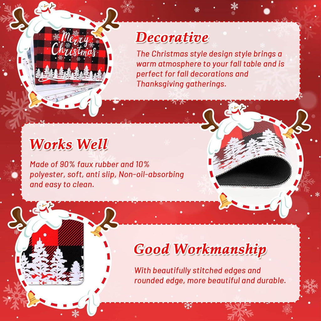 Billbotk Christmas Placemats Set of 6, Non-Slip Place Mats for Dining Table and Christmas Decorations