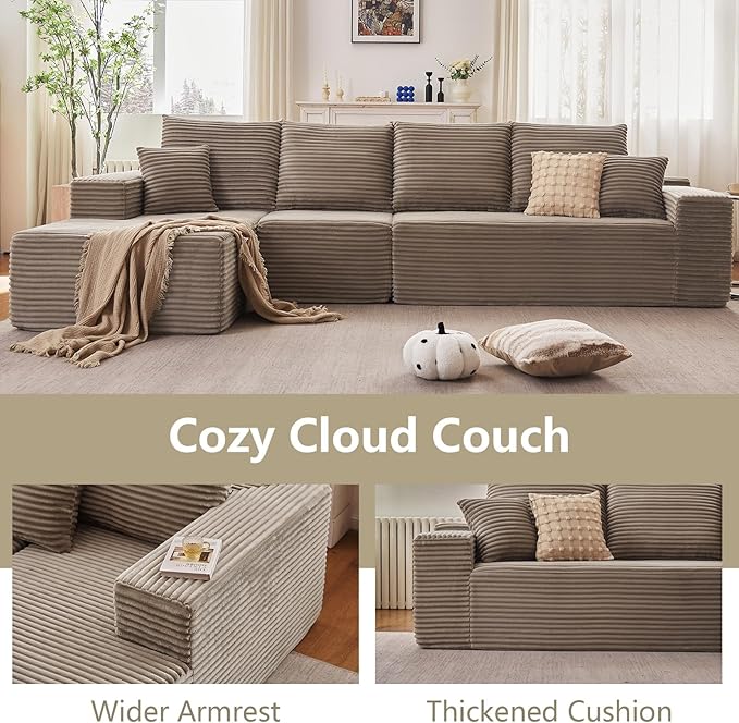 135" Cloud Sectional Couch with L-Shape Chaise, Modern Modular Comfy Sof...