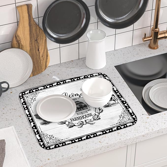 Farm Animal Dish Drying Mat 16x18 Inch Welcome to Our Farmhouse Microfiber Dish - Image 6