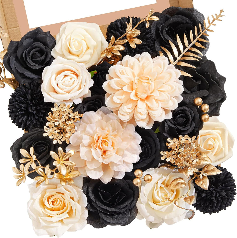 Serwalin Artificial Flowers Black Gold Champagne Silk Flowers for Wedding