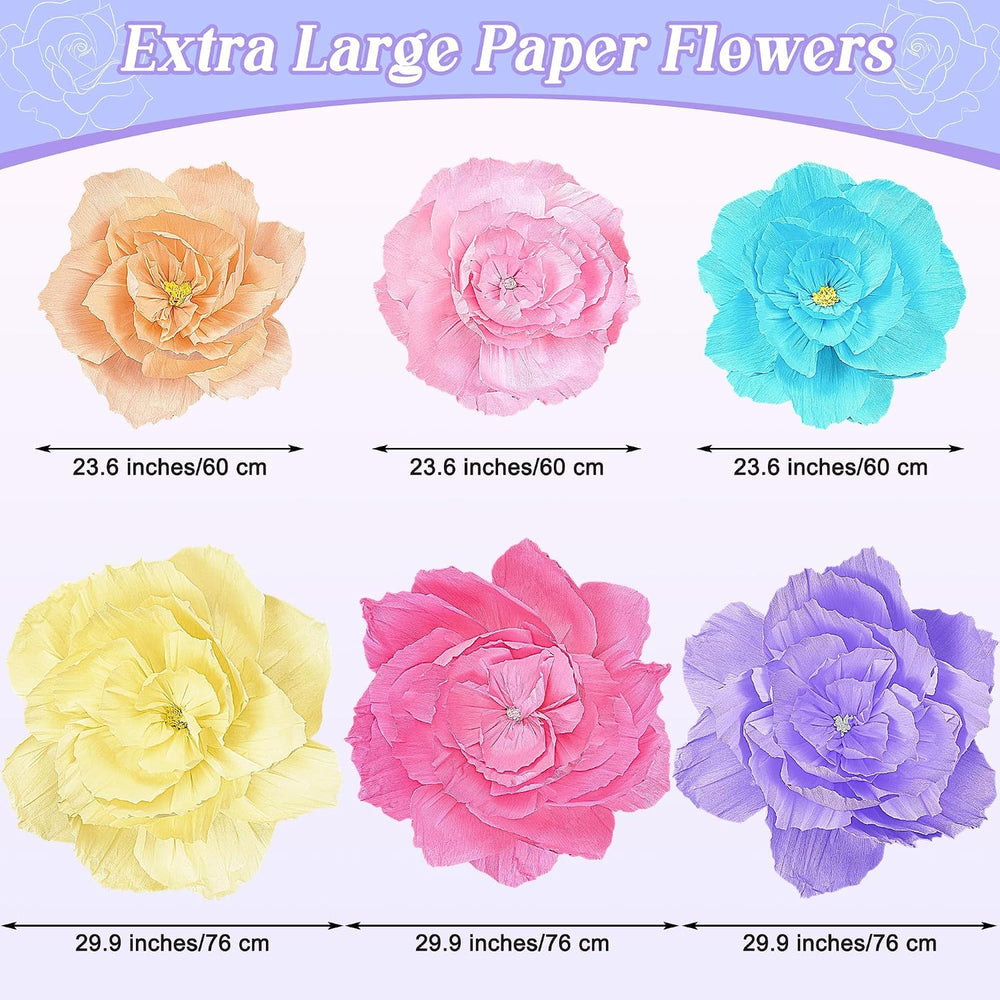 Aneco 6 Pieces Large Paper Artificial Flowers 3D Crepe Tissue Flower Wall Dec...