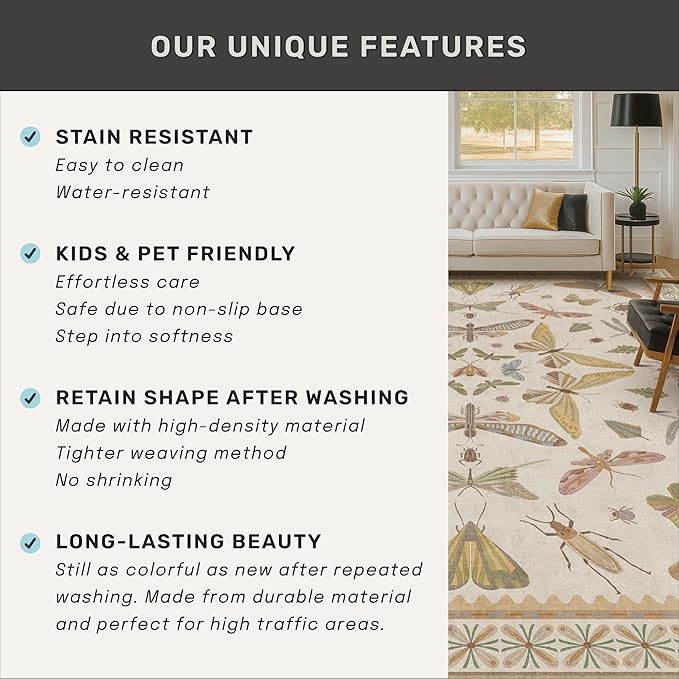 Hazo Haus Washable Neutral Area Rug Living Room, 5x8 Washable Rugs - Image 7