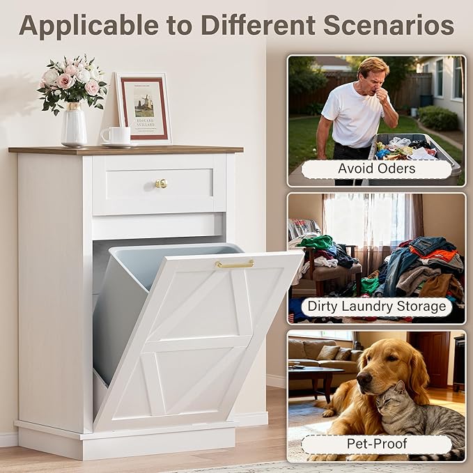 YESHOMY 10 Gallon Tilt-Out Trash Cabinet, Wooden Hidden Garbage Can Holder - Image 5