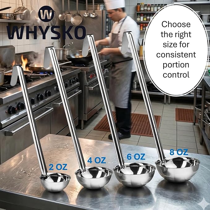 Whysko Soup Ladles Stainless Steel Multipack, 6 & 8 oz Metal Ladle Spoons - Image 5