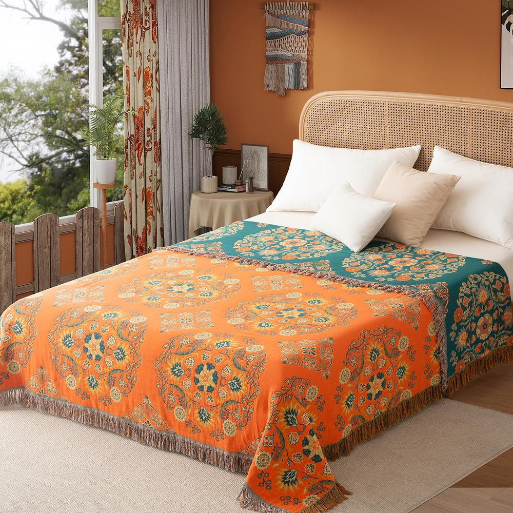 Phuryllic Boho Throw Blanket Twin Size, Soft Cozy Cotton Muslin Quilt Blanket...