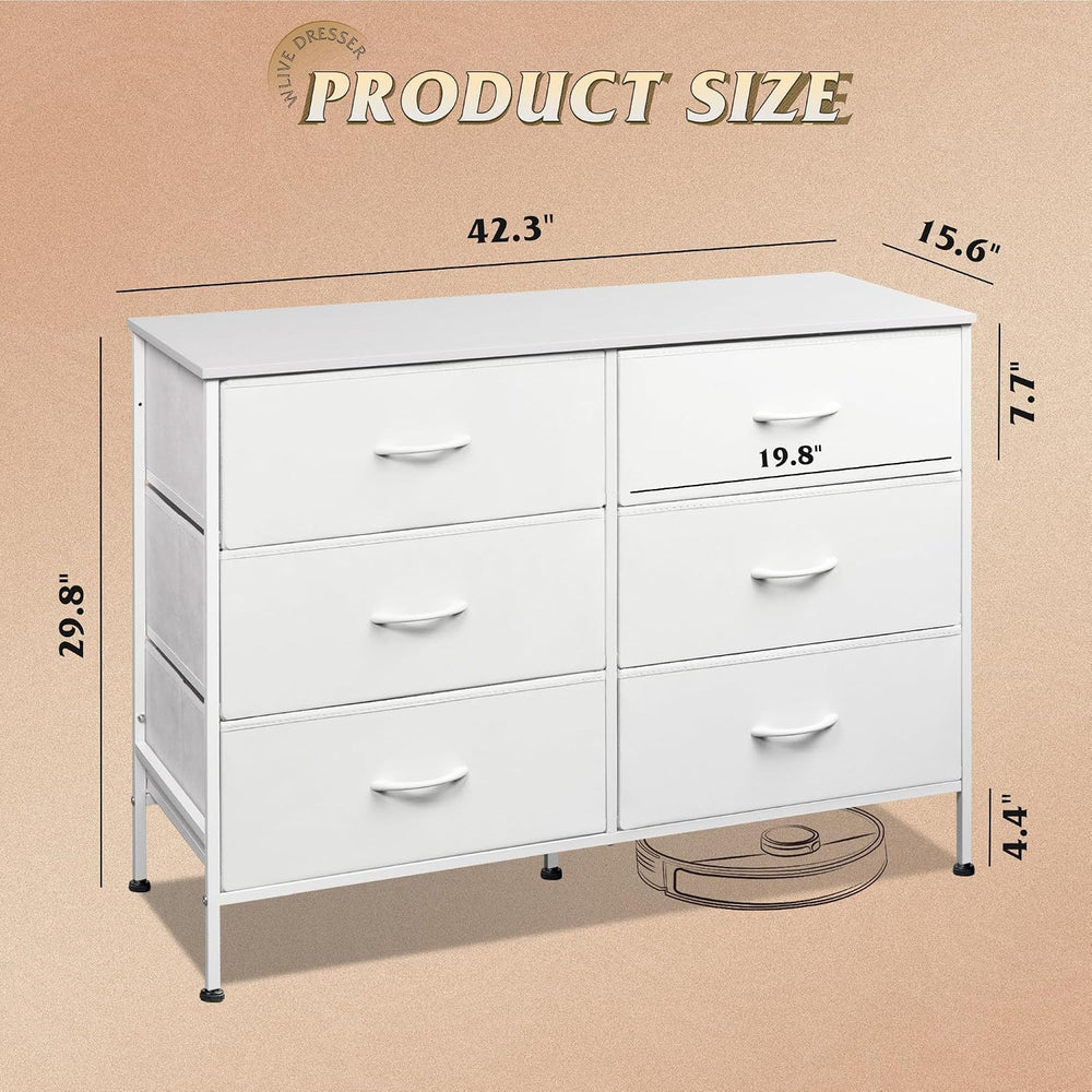 WLIVE Dresser for Bedroom with 6 Fabric Drawers, White