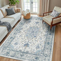 Area Rugs 6'x8' Washable Non-Slip, Floral Vintage Distress Print Pattern by RELEANY