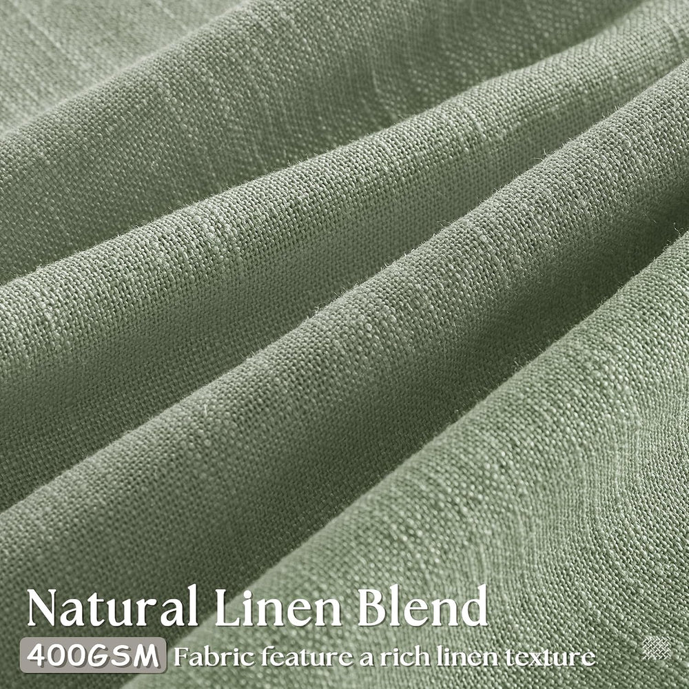 Pinch Pleated Sage Green Thick Linen Curtains 96 Inch Length 2 Panels Set