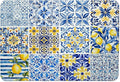 Mediterranean Tiles Dish Drying Mat, Vintage Azulejo Absorbent Dish Drying Mats by Unknown