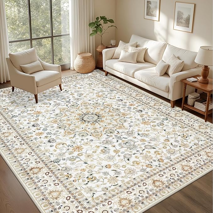 8x10 Area Rugs for Living Room: Washable Rug Soft Vintage Boho Carpet Indoor - Image 3